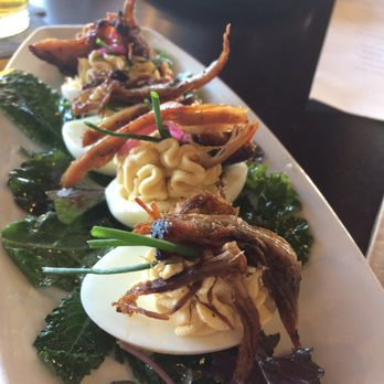 HopSaint Brewing - Deviled Egg Appetizers with chives and pork... - New American Near Me - Torrance, California HopSaint Brewing - Deviled Egg Appetizers with chives and pork... - New American Near Me - Torrance, California