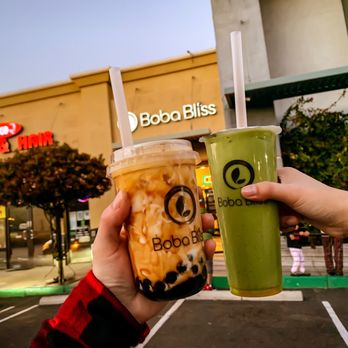 Boba Bliss - creme brulee pearl latte and a mixed (oops) mango matcha latte - Bubble Tea Near Me - Dublin, California Boba Bliss - creme brulee pearl latte and a mixed (oops) mango matcha latte - Bubble Tea Near Me - Dublin, California