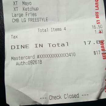Wendy's - Reciept without names - Fast Food Near Me - Sacramento, California