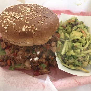 Unburger Grill - Massive Jackfruit "pulled pork" sandwich with a spectacular Shredded Brussels Sprout and Lime Cilantro Slaw. Dang, this is good. - Vegan Near Me - Dearborn, Michigan