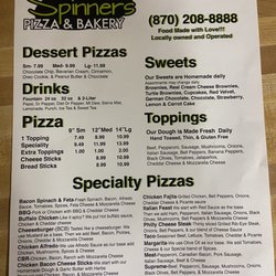 Spinners Pizza and Bakery - Menu