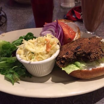 Veggie Galaxy - The Kendall Sq burger with coleslaw. Delicious! - Breakfast & Brunch Near Me - Cambridge, Massachusetts