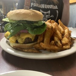 EJ's - Bacon burger with fries. Huge.