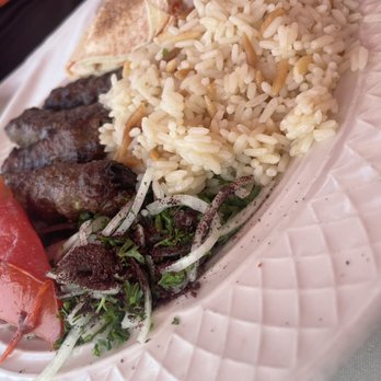Carousel Restaurant - Beef Lula Kebab (Kafta) Plate - Middle Eastern Near Me - Glendale, California
