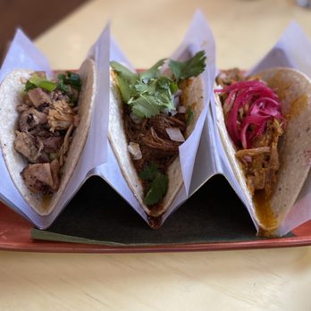 Oyamel - (Left to right) Pollo a la parrilla, Chilorio De Res, & Cochinita Pibíl Con Cebolla en Escabeche - Mexican Near Me - Washington, DC, District of Columbia