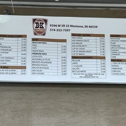 B&K Mentone - Menu with current prices.