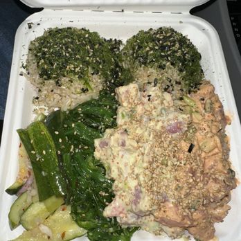 Jus' Poke - Spicy Poke Brown Rice Seaweed Salad Pickled Cucumbers California Roll Poke - Hawaiian Near Me - Redondo Beach, California