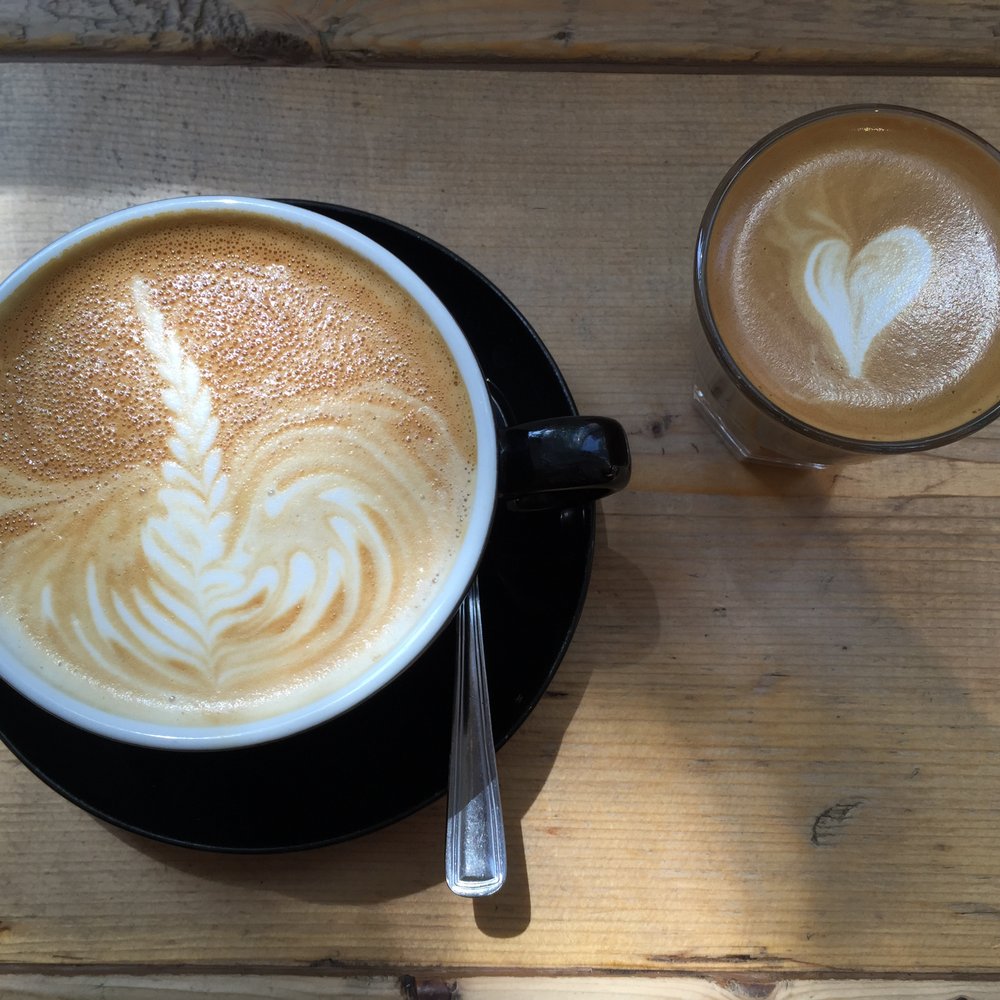 Fahrenheit Coffee - Latte on the left and Cortado on the right - Coffee & Tea Near Me - Toronto, Ontario Fahrenheit Coffee - Latte on the left and Cortado on the right - Coffee & Tea Near Me - Toronto, Ontario