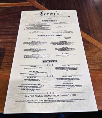 Menu photo 2 Corey's Lansing, MI