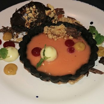 Gunshow - Blood orange tart, with grand mariner gelee, hazelnut, and chocolate - New American Near Me - Atlanta, Georgia Gunshow - Blood orange tart, with grand mariner gelee, hazelnut, and chocolate - New American Near Me - Atlanta, Georgia