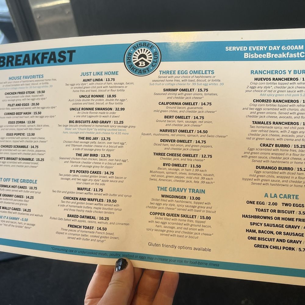 Bisbee Breakfast Club - Menu - July 2024 - Breakfast & Brunch Near Me - Mesa, Arizona