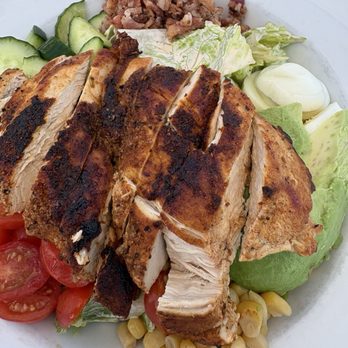 Half Moon Bay Brewing Company - Huge with Southwest Chicken Salad, lettuce, tomatoes grilled corn, cucumber, egg, - wow, enough to share. - Seafood Near Me - Half Moon Bay, California Half Moon Bay Brewing Company - Huge with Southwest Chicken Salad, lettuce, tomatoes grilled corn, cucumber, egg, - wow, enough to share. - Seafood Near Me - Half Moon Bay, California