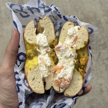 H&H Bagels - Jalapeno cheddar bagel with Lox Spread - Bagels Near Me - New York, New York H&H Bagels - Jalapeno cheddar bagel with Lox Spread - Bagels Near Me - New York, New York