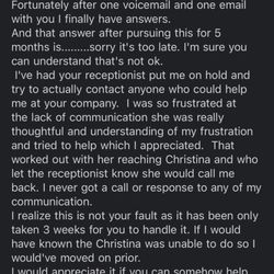 My email response after Erica tells me after 5 months I'm not going to be provided services. BTW.. No response from her .. ever =\ booooooo