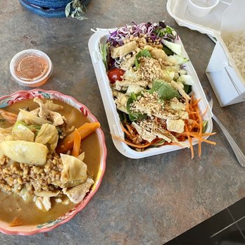 Le Thai Cuisine - Take out: massaman curry with chicken and extra veg. Buddha salad. - Thai Near Me - Lorton, Virginia Le Thai Cuisine - Take out: massaman curry with chicken and extra veg. Buddha salad. - Thai Near Me - Lorton, Virginia