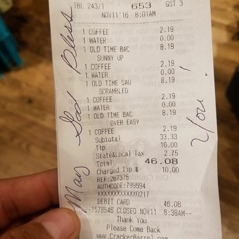 Cracker Barrel Old Country Store - Someone took care of our bill. Thank you whoever you are! God bless the Calvary! - American Near Me - Buda, Texas Cracker Barrel Old Country Store - Someone took care of our bill. Thank you whoever you are! God bless the Calvary! - American Near Me - Buda, Texas