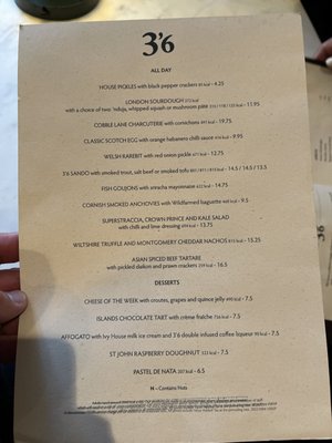 Menu photo 1 3 & 6 Bar London, XGL Menu photo 1 3 & 6 Bar London, XGL