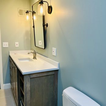 Helpful Home Services - Full bath remodel including custom built vanity, mirror and lights. - General Contractors Near Me - Spring Hill, Kansas