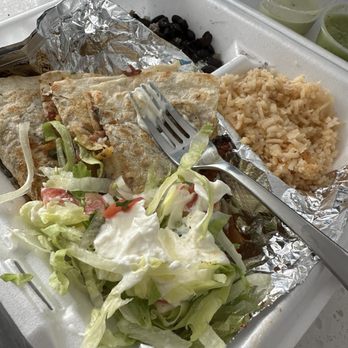 Taqueria Chungas - Al Pastor flour quesadilla- With Mexican rice and black beans with queso fresco and sour cream a a bit of shredded lettuce. - Mexican Near Me - Herriman, Utah