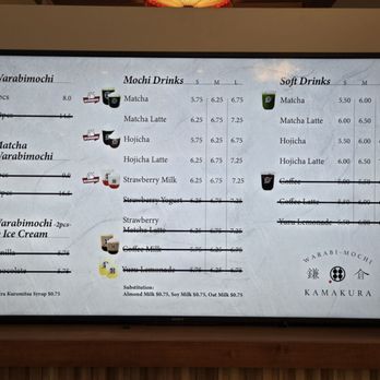 Warabimochi Kamakura - Opening menu - Desserts Near Me - Arcadia, California