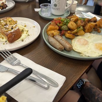 The Pantry - Pistachio French toast (left) and the sausage and eggs breakfast (right) - Breakfast & Brunch Near Me - Roseville, California The Pantry - Pistachio French toast (left) and the sausage and eggs breakfast (right) - Breakfast & Brunch Near Me - Roseville, California