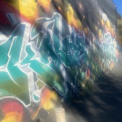 Say Cheese! - Left view of "tagged" mural