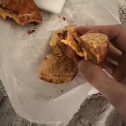 Thin ass layer of bacon and cheese and absolutely no egg wtf did I spend 8.50 on Thin ass layer of bacon and cheese and absolutely no egg wtf did I spend 8.50 on