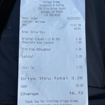 Krispy Kreme - We had 3 vaccination cards but we were only given 2 free donuts and was charged for the 3rd one which goes against their T&C! - Donuts Near Me - Orange, California