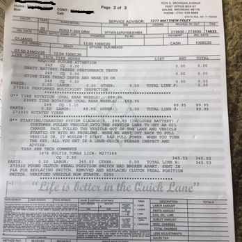Briarwood Ford - My bill-with the charge for work that was not done. - Body Shops Near Me - Saline, Michigan Briarwood Ford - My bill-with the charge for work that was not done. - Body Shops Near Me - Saline, Michigan