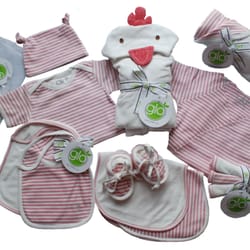 Green Living Organics - Sophy and Andy Baby essentials collection. Also available in Green stripe  (100% Fairtrade and Organic Certified Cotton)