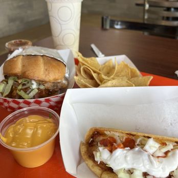 Chando's Tacos - Torta with Cochinita Combo with Chips and Nacho Cheese and a Taco de Papas - Mexican Near Me - West Sacramento, California