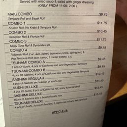 Lunch combo menu