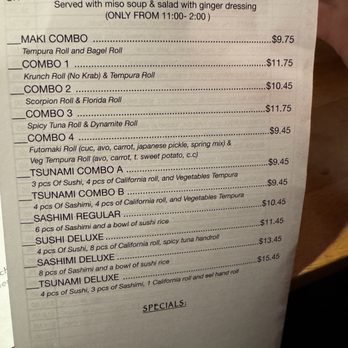 Tsunami Sushi - Lunch combo menu - Imported Food Near Me - Winter Haven, Florida