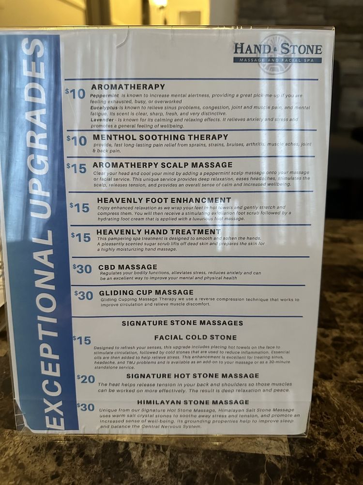 HAND & STONE MASSAGE AND FACIAL SPA 1312 E Ontario Ave, Corona