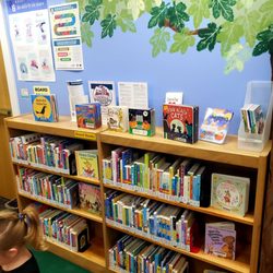 Bradford Memorial Library - Large section of board books for toddlers.