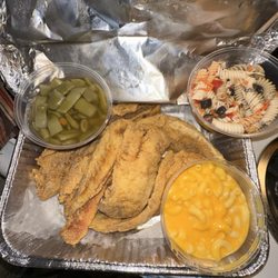 Sharks Fish and Chicken - 8 piece whiting/perch meal w/ small sides - pasta, mac&cheese, and green beans - to go.