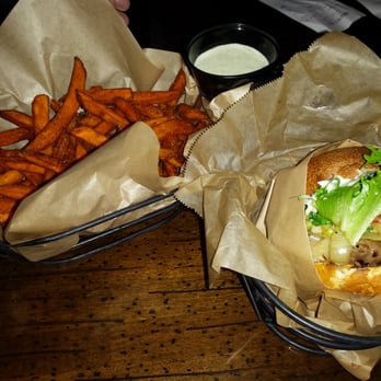 Congregation Brewery & Cocina - Rib eye burger with sweet potato fries. - Pubs Near Me - Pasadena, California