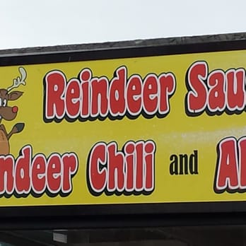 Alaska Markets & Events - Sign for one of the reindeer sausage vendors - Farmers Market Near Me - Anchorage, Alaska Alaska Markets & Events - Sign for one of the reindeer sausage vendors - Farmers Market Near Me - Anchorage, Alaska