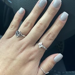 Dip on my regular nails, color 259 (stone gray) and color 157 (silver glitter) $35