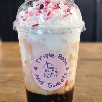 Triple Boba And Sweets - Sweetheart (Brownsugar and strawberry latte) - Bubble Tea Near Me - Greenfield, Indiana Triple Boba And Sweets - Sweetheart (Brownsugar and strawberry latte) - Bubble Tea Near Me - Greenfield, Indiana