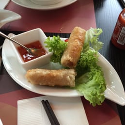 Chicken spring rolls. Couldn't help myself and took a bite before the pic.