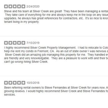 Silver Creek Property Management - Some reviews we got from our long time owners. - Property Management Near Me - Pleasanton, California Silver Creek Property Management - Some reviews we got from our long time owners. - Property Management Near Me - Pleasanton, California