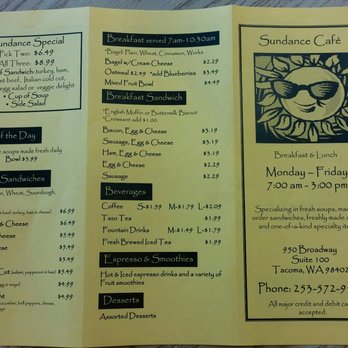 Sundance Cafe - Breakfast menu. - Cafes Near Me - Tacoma, Washington