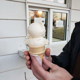 a person holding a cone of ice cream