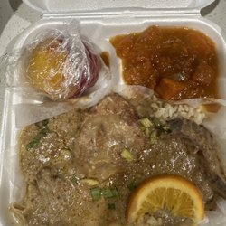 Homestylin - Smothered pork with candy yams.