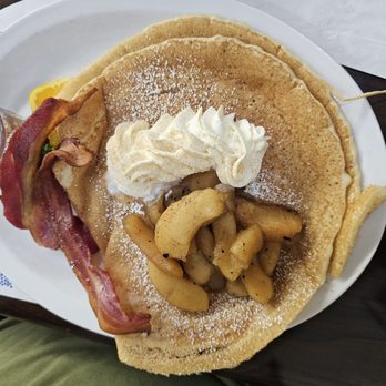 Paula's Pancake House - These pancakes are thin and delicious with apples and whipped cream. - Breakfast & Brunch Near Me - Solvang, California