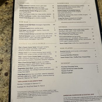 Max's Tavern - Lunch menu not including daily specials and also special dessert menu and special cocktails - Steakhouses Near Me - Springfield, Massachusetts