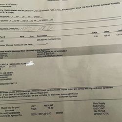 Xpress Pro Tire & Auto - Receipt of diagnostic test performed