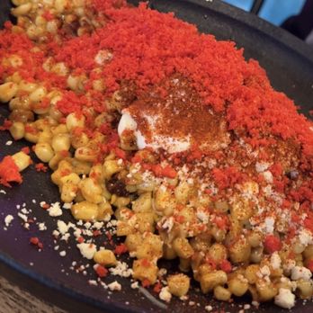 MAYA'S Authentic Mexican Food - Elotes plate with Cheeto crumbs - Salad Near Me - Davis, California