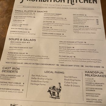 Prohibition Kitchen - Menu - Bars Near Me - St. Augustine, Florida Prohibition Kitchen - Menu - Bars Near Me - St. Augustine, Florida
